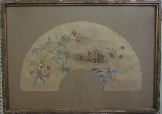 A watercolour fan shaped panel, mounted 22"
