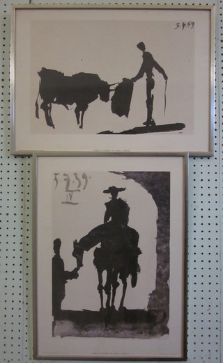 4 monochrome Picasso prints, marked Printed in Denmark 1969,  17" x 12" in silver coloured frames
