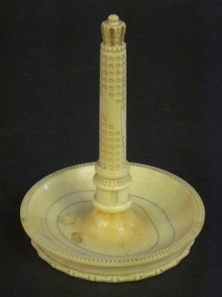A Victorian carved ivory ring stand in the form of an obelisk 5  1/2"