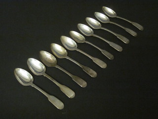 A set of 10 William IV fiddle pattern silver teaspoons, London  1836, 6 1/2 ozs