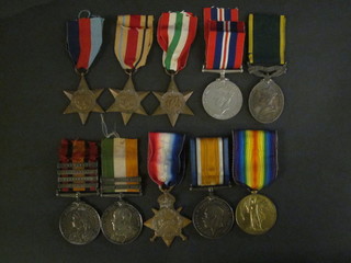 A Family Group of medals to father and son, a group of 5 medals  to 5389 Corporal later Lieutenant H Mantle, East Kent Regt.  comprising Queens South Africa medal with 4 bars - Relief of  Kimberley Paardeberg, Driefontein, Transvaal, Kings South  Africa with 2 bars SA 1901 and 02, 1914-15 Star, British War  medal and Victory medal, a group of 5 to T.62634 Sgt H H  Mantle Royal Army Service Corps comprising 1939-45 Star,  Africa Star, Italy Star, British War medal and George VI issue  Territorial Efficiency medal  ILLUSTRATED