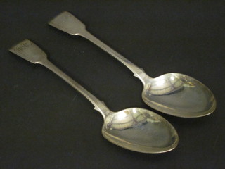 A pair of George III silver fiddle pattern table spoons, London 1818, 3 1/2 ozs