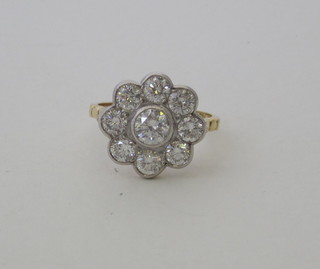 A lady's yellow gold cluster ring set numerous diamonds, approx  1.90ct