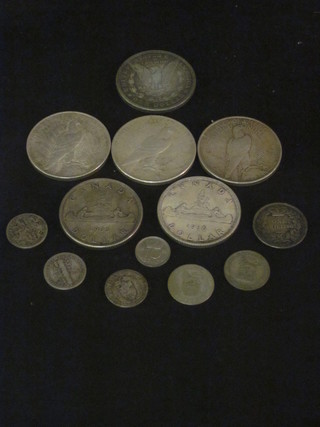 2 Canadian dollars 1935, 1936, 4 American dollars 1880, 1922 x  2 and 1923 and other coins