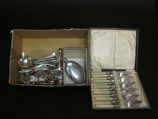 A set of 6 silver plated fish knives and forks and a collection of silver plated flatware