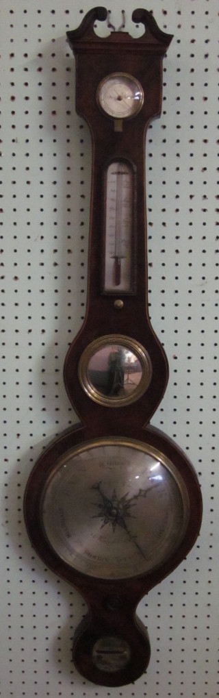 An 18th Century mercury wheel barometer, the silvered dial  marked D Fagioli & Sons, 3 Great Warner Street, Clarkenwell,  with damp/dry indicator, thermometer and level ILLUSTRATED
