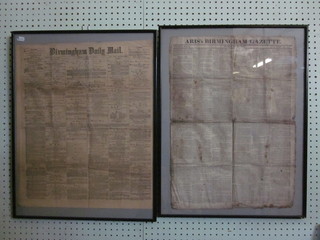 2 framed newspapers - The Aris's Birmingham Gazette Monday  July 23 1821 and The Birmingham Daily Mail Friday May 4 1877