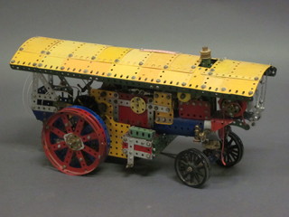 A yellow, green, red and blue Meccano model of a traction  engine 20" ILLUSTRATED