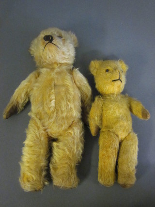 2 yellow teddybears with articulated limbs 11" and 14"