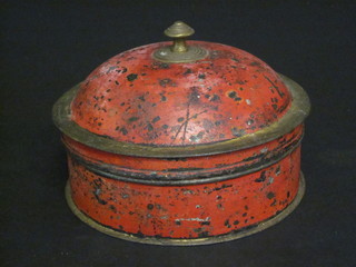A 19th Century circular red and gilt painted metal spice box  6"