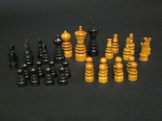 A turned wooden chess set
