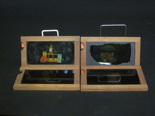 4 coloured magic lantern slides with pull to side