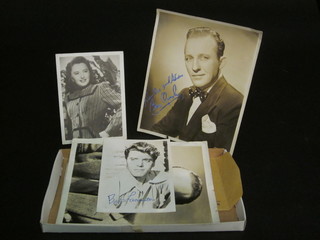 A black and white photograph of Bing Crosby, do. Stewart Granger and do. George Sanders and 3 other black and white  publicity photographs