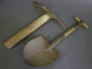 A WWII American issue spade and pick for use with a Willis  Jeep