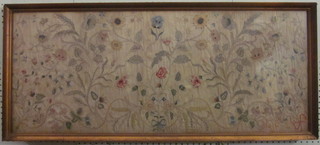 An 18th Century tapestry and stump work panel with floral  decoration 15" x 37"