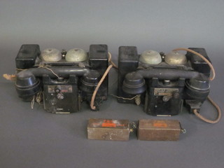 2 black Bakelite field telephones set F Mark2 TMC together with  2 GPO batteries dated 1952