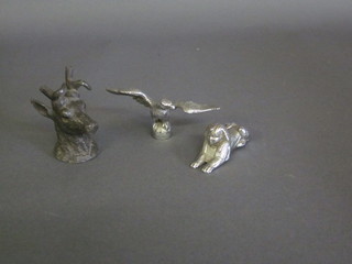 An Armstrong Sidney car mascot in the form of an eagle, the  base marked Deso and a lead mascot in the form of a stag