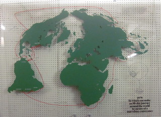 3 perspex panels - Queen Elizabeth II 1980 World Cruise  depicting maps of the World 40 1/2" x 54"