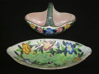 A Malingware basket with floral decoration 7" and a do. oval  dish 10", base marked 6551