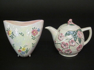 A Malingware wall pocket with lustre decoration, base marked  CC10/C1 6" and a Malingware teapot 5"