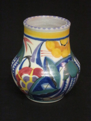 A Poole Pottery vase with stylised floral decoration, the base impressed England and marked ITY 4"