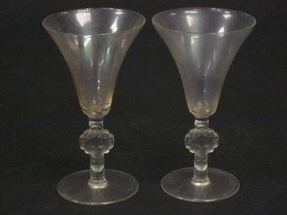 2 Lalique cocktail glasses, the stems decorated portrait busts of  ladies