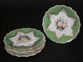 7 19th Century green glazed dessert plates with floral decoration 9"