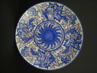 A Charlotte Rhead Crown Ducal blue glazed charger 12" ILLUSTRATED