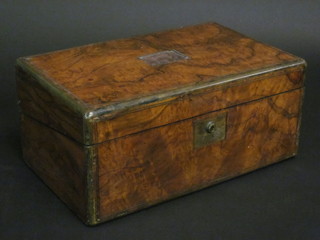 A Victorian walnut writing slope with hinged lid by Jarpol & Sons of Norwich, no interior, 15"
