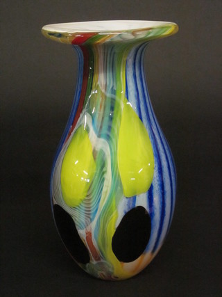 A large multi coloured Art Glass vase 13"