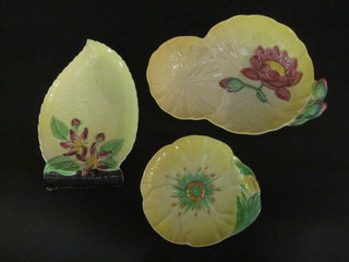 A Carltonware Australian design yellow glazed leaf shaped bowl  8", do. leaf shaped dish 7" and a buttercup dish 5"