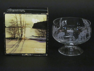 An Orrefors limited edition etched glass bowl - The 1977 Shire Horse Ploughing Bowl 8", 148/500,