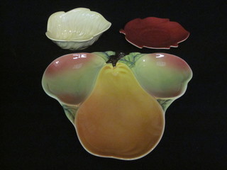 A Carltonware leaf shaped sauce boat on stand 5" and a 2 section Carltonware pear shaped dish 8"