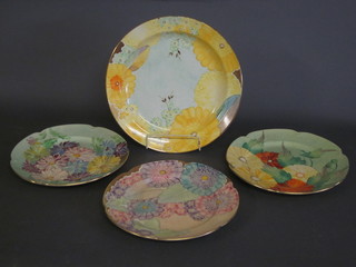 A Gray's Pottery Sun Buff plate 12" and 3 others 14" and 12"