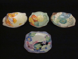 A Gray's Pottery oval bowl with floral decoration 10", 2 do. bowls 9" and a circular plate with floral decoration 8"
