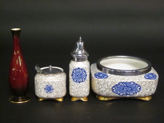 A Carltonware Rouge Royale specimen vase 8", a Golden Osaka  pattern bowl 7", do. preserve jar and sugar sifter