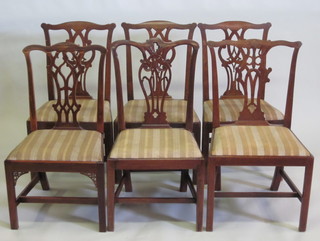 A harlequin set of 6 19th Century Chippendale style mahogany  slat back dining chairs comprising a set of 3 chairs and 3 matched  others