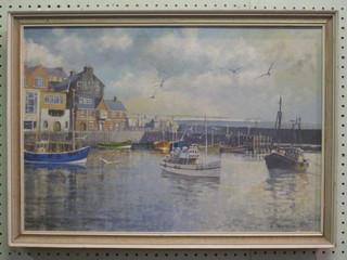 L Pearson, oil on canvas "Harbour Scene" signed and dated  1973 15" x 22"