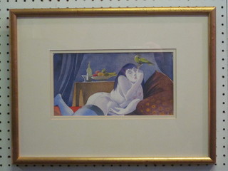 James Gorman, watercolour "Nude with Bird" signed and dated '99, 5" x 10"  ILLUSTRATED