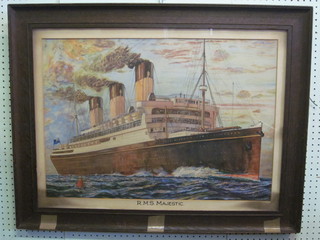 Herbert Stevenson, an enhanced coloured print "RMS Majestic"  19" x 27"