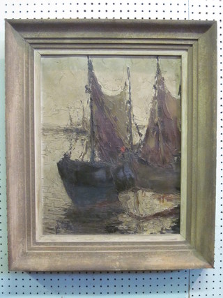 Impressionist oil on canvas "Fishing Boat" indistinctly signed to bottom left hand corner 18" x 14"
