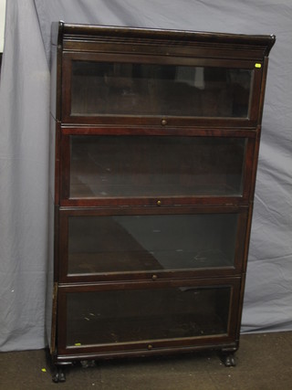 A mahogany 4 section Globe Wernicke style bookcase 34"