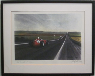 After Roy Thockold, a coloured print "The Straight at Rheins" with blind proof stamp, signed in the margin 10 1/2" x 13 1/2"