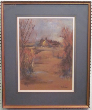 Pastel drawing "Marsh Farm" indistinctly signed to bottom right hand corner, 18" x 13"