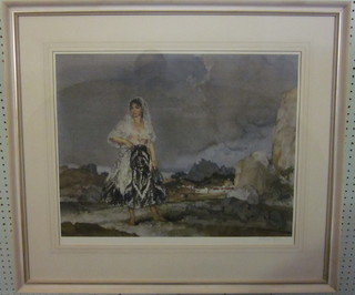 W Russell Flint, a signed coloured print "Standing Lady" with blind proof stamp 17" x 22"