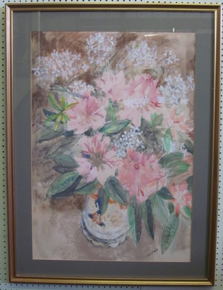 M Wait, watercolour drawing "Rhododendrons" 30" x 21"