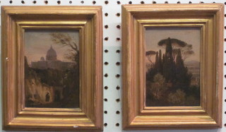 A pair of oil on boards "Italian Scenes with Landscapes and Buildings" 5" x 3"