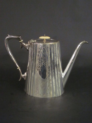 A Victorian oval engraved Britannia metal coffee pot