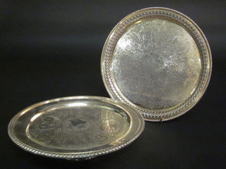 A circular silver plated comport 10" and a pierced and engraved salver