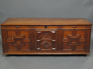 An 18th Century Continental walnut panelled coffer with hinged  lid 71"